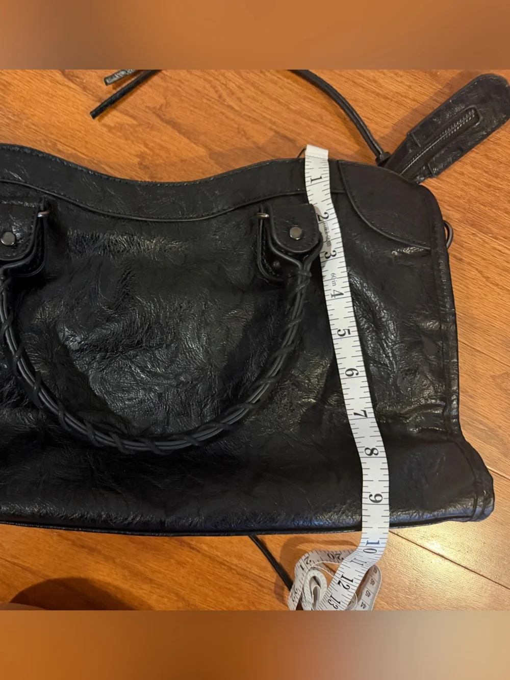 Black Leather Satchel Handbag with Removable Shoulder Strap